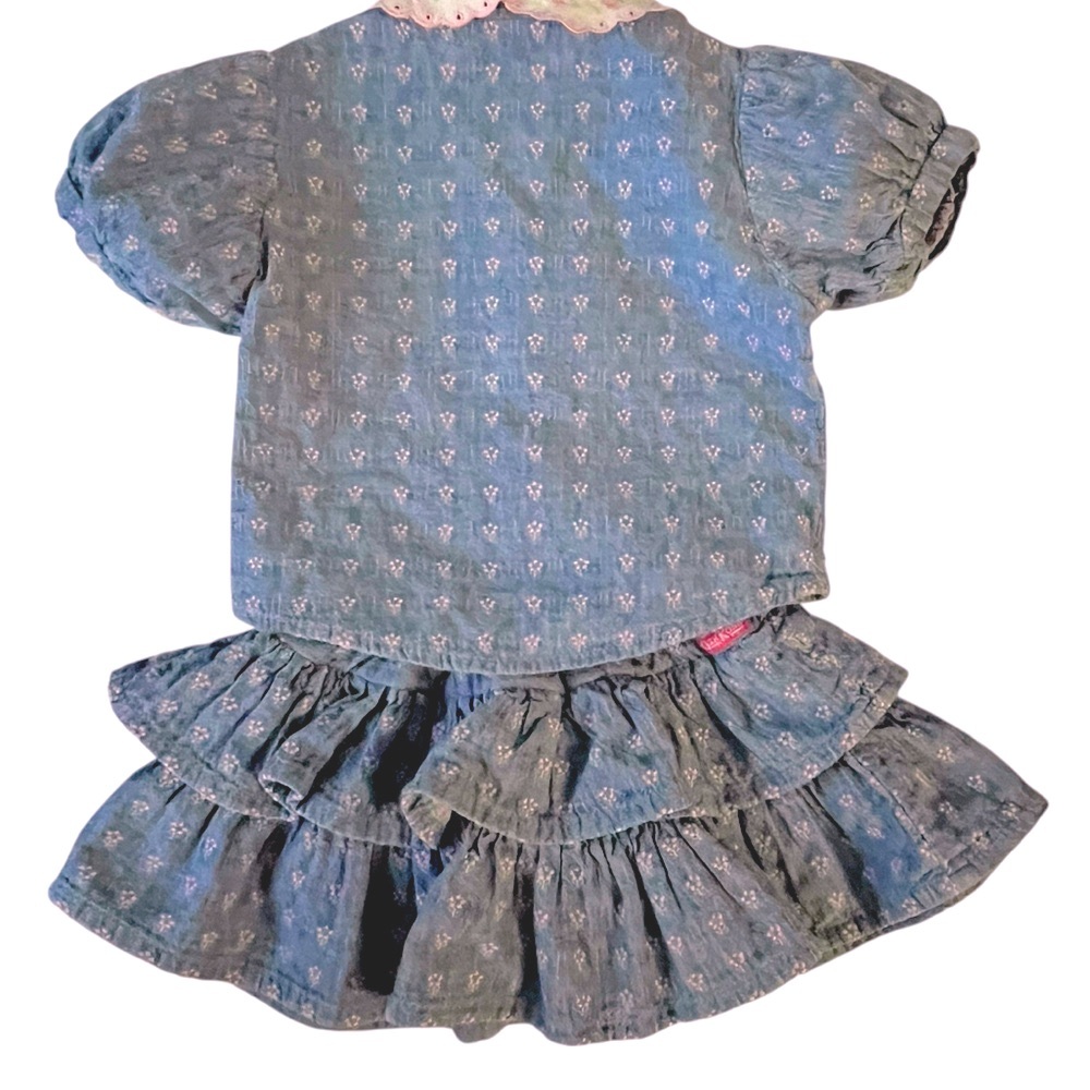 VINTAGE Oshkosh B'gosh Denim Ruffle Skirt and Matching Blouse Embroidered 18 Mos - Picture 2 of 13